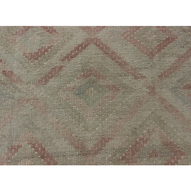 Cream Vintage Turkish Embroidered Rug With Geometric Diamond Design With Soft Colors For Sale - Image 8 of 13