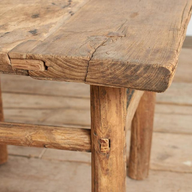 Wood Antique Rustic Square Side Table, 1920s For Sale - Image 7 of 9