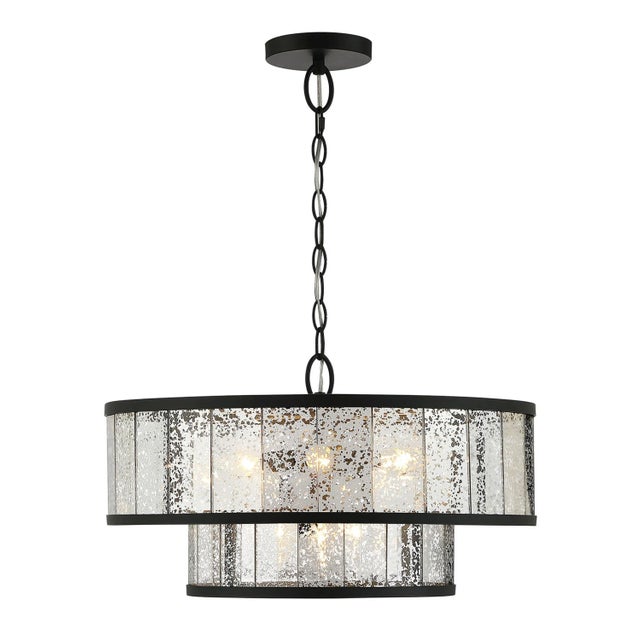 Antiqued mirror makes a stunning statement in this two-tier, four-light drum chandelier. The Charlotte ceiling light...