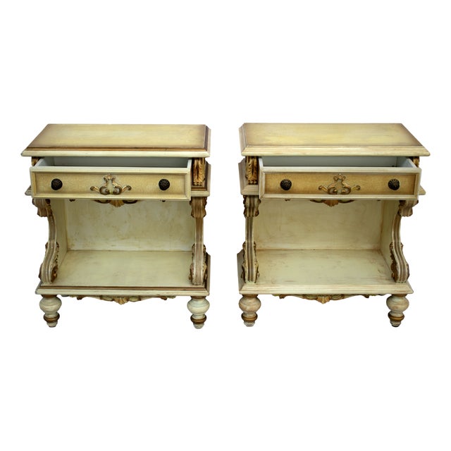 Venetian Style Lacquered Bedside Tables, Set of 2 For Sale