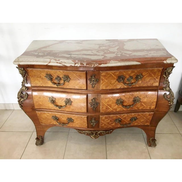 Louis XIV Style Chest of Drawers in Marquetry Wood with Chiseled Bronze For Sale - Image 9 of 14