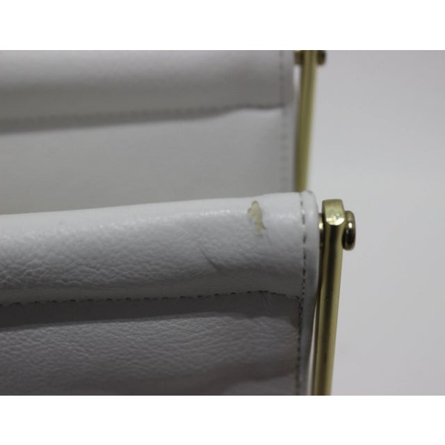 White Magazine Rack White Faux Leather (Vinyl) and Gold Tone For Sale - Image 8 of 11