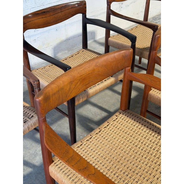 Wood In Style of h.w. Klein for Bramin Teak and Rosewood Woven Cord Dining Armchairs Set of 6 Danish Mid-Century Modern 1960s For Sale - Image 7 of 16