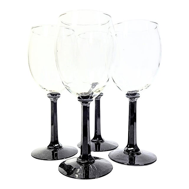 Gothic Black Pillar Stem Goblets- Set of Four For Sale