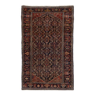 Designed Antique Malayer Persian Scatter Wool Rug in Dark Blue For Sale