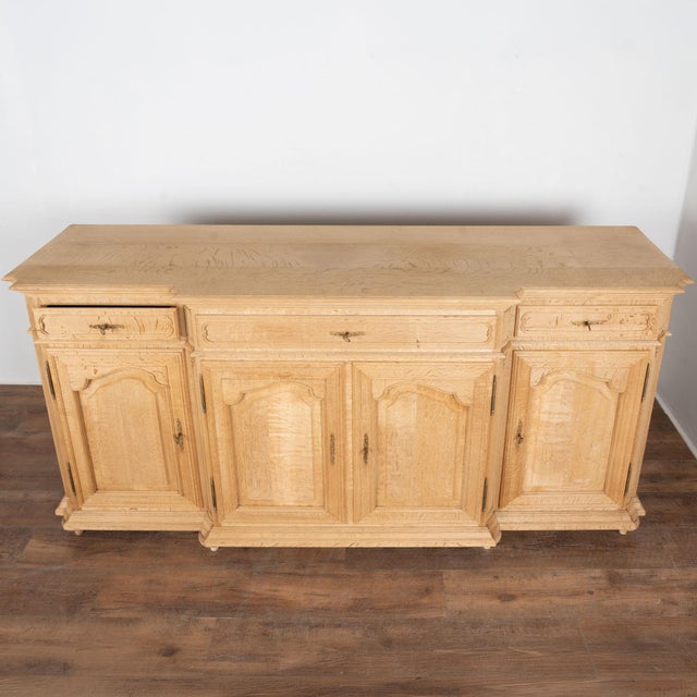 20th Century Long Bleached Oak Sideboard Buffet From Belgium For Sale - Image 4 of 17