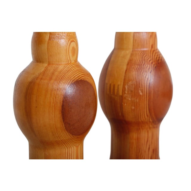 Late 20th Century Rustic Pine Candlestick Holders - a Pair For Sale - Image 5 of 7