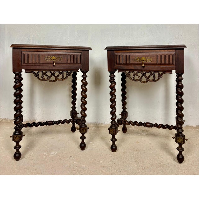Brown Pair of Spanish Barley Twist Nightstands, 1940s For Sale - Image 8 of 14