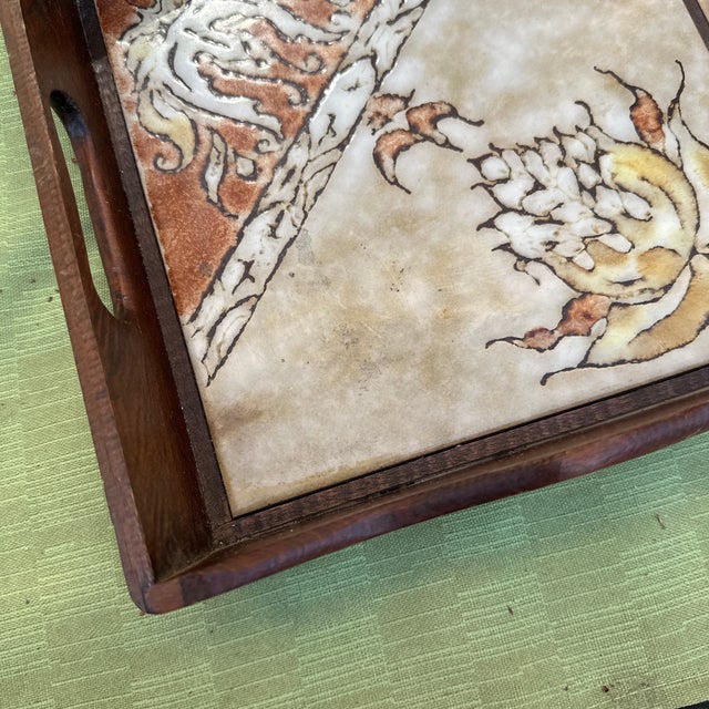 1970s Wooden and Tile Italian Style Decorative Tray For Sale In Atlanta - Image 6 of 10