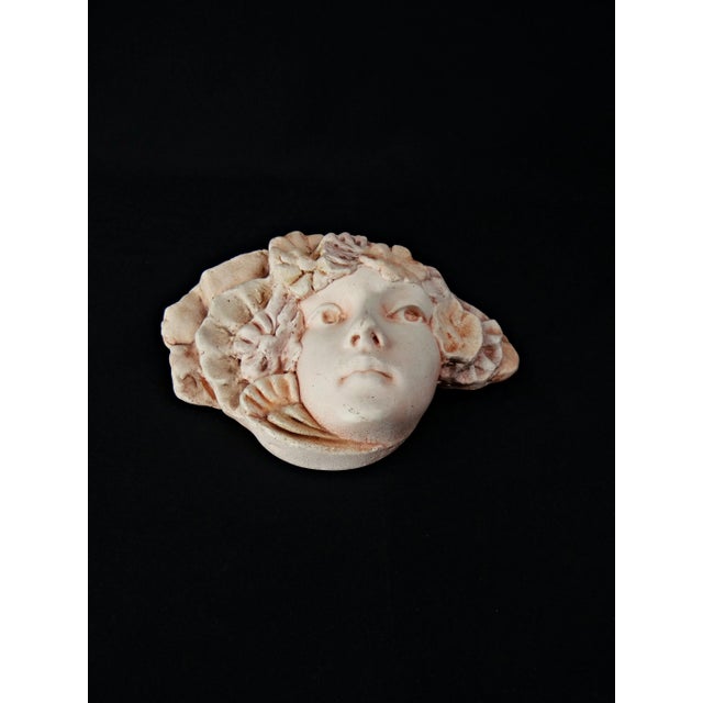 Art Nouveau Style Pink Plaster Wall Mask with Woman's Face and Flowers, 1970s For Sale - Image 11 of 12