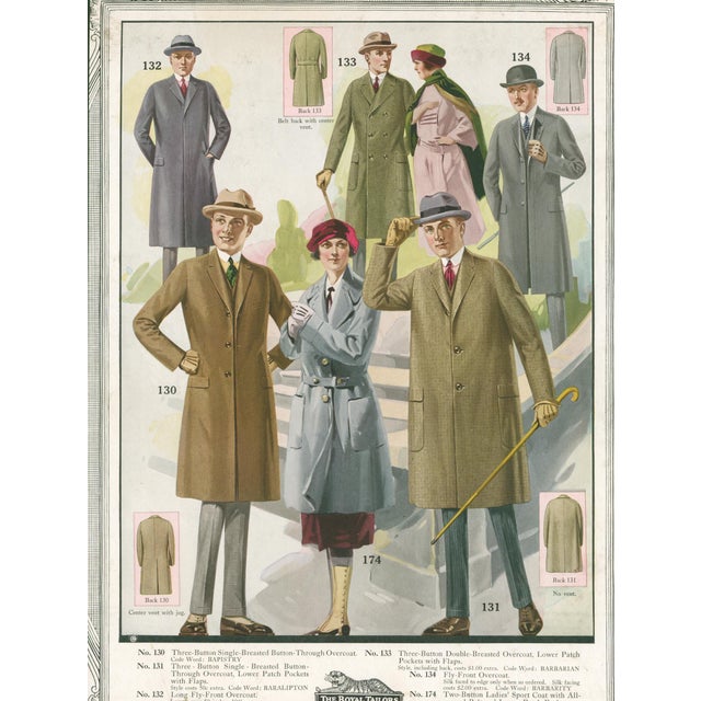 Original vintage fashion advertising plate from The Royal Tailors, 'In 10,000 Cities.' A richly illustrated group of men’s...