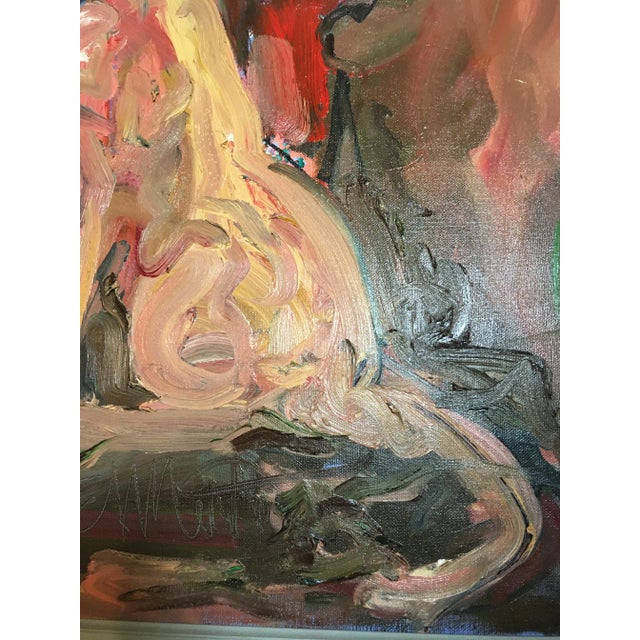 Vintage Abstract Impressionist Oil on Canvas Painting of Cats, Framed For Sale - Image 9 of 13