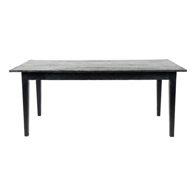 Antique Belgian Primitive Black Farmhouse Dining Table For Sale