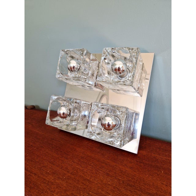 1970s Ice Cube Square Ceiling Light in Chromed Metal and Glass from Peill & Putzler, 1970 For Sale - Image 5 of 17