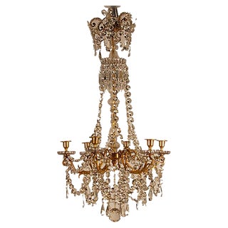 French Napoleonic Beaded 6 Light Candle Chandelier in Mercury Bronze & Baccarat Crystal For Sale