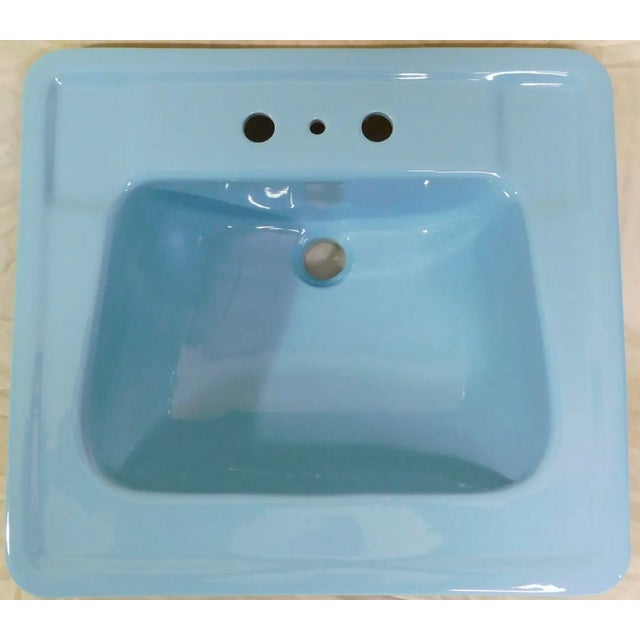 1960s 1965 Vintage Unused "Standard" Regency Blue Vitreous China Rectangle Drop-in Sink For Sale - Image 5 of 15