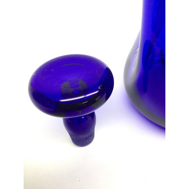 Glass 1950s Cobalt Blue Glass Hand Blown Heavy Carafe For Sale - Image 7 of 13