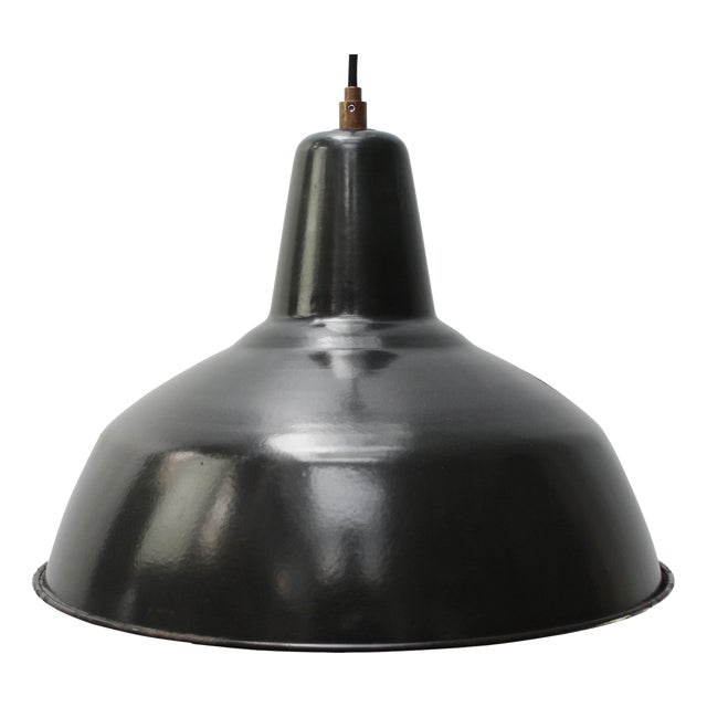 Vintage French Industrial Black Enamel Pendant Lamp For Sale