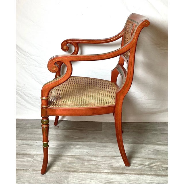 Brown Smith and Watson Hand Painted Regency Arm Chair with Caned Seat For Sale - Image 8 of 13