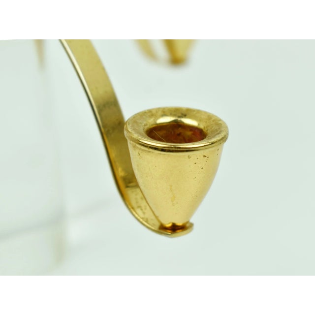 Metal Mid Century Modern Lucite Cylinder Base With 5 Brass Candle Stick Holders Candelabra - Set of 2 For Sale - Image 7 of 9