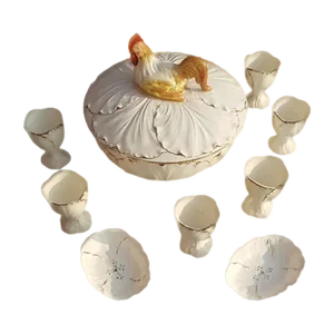 Antique Egg Eastern Dishes with Bowl and Egg Cups, Set of 10