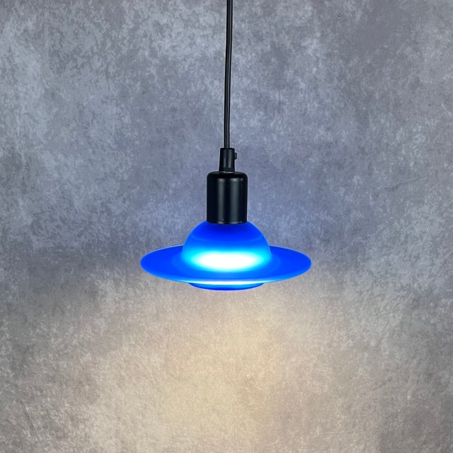 Danish Blue Glass Pendant Lamp, 1980s, Set of 2 For Sale - Image 4 of 10
