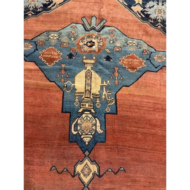 1860s Red Field Gallery Medallion Tortises Knotted Wool Antique Bijar Rug For Sale In New York - Image 6 of 9