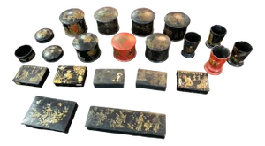 Large Napoleon III Papier-Mâché Boxes and Pyrogens, Set of 21