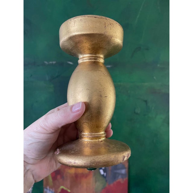 Pair of Vintage Italian Gilt Ceramic Candlestick Holders For Sale - Image 9 of 10
