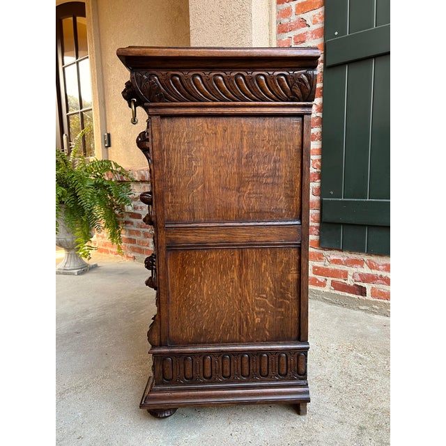 Brown 19th Century French Carved Oak Hunt Cabinet Confiturier Liquor Bar Black Forest Fox For Sale - Image 8 of 13