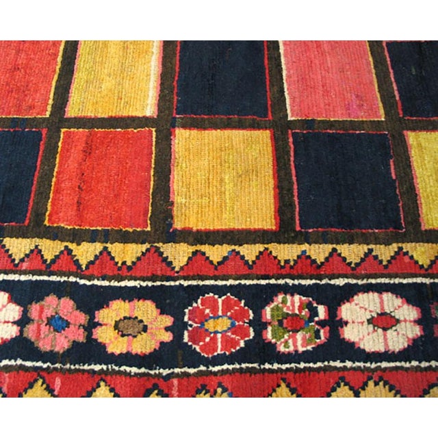 Early 20th Century 1930s Colorful Checks Tribal Antique S. Persian Gabbeh Rug 5'10" X 9'4" Handknotted Wool Carpet For Sale - Image 5 of 6