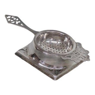 1920s Tea Strainer With Drip Stand Epns Silver Plate - 2 pcs For Sale