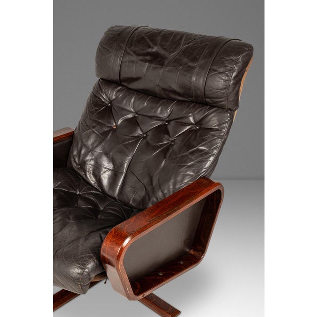 Scandinavian Modern Lounge Chair & Ottoman Set in Beech & Leather by Soda Galvano for Vatne Mobler, Norway, C. 1970s For Sale - Image 11 of 18