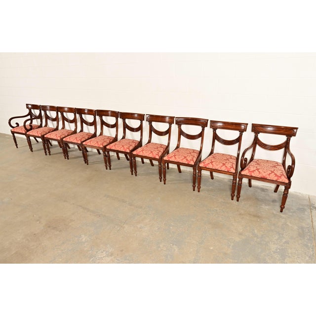 Baker Furniture Style English Regency Carved Mahogany Armchairs, Pair For Sale - Image 13 of 14