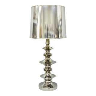Vintage Italian Mid Century Modern Tall Sculptural Silver Ceramic Table Lamp For Sale