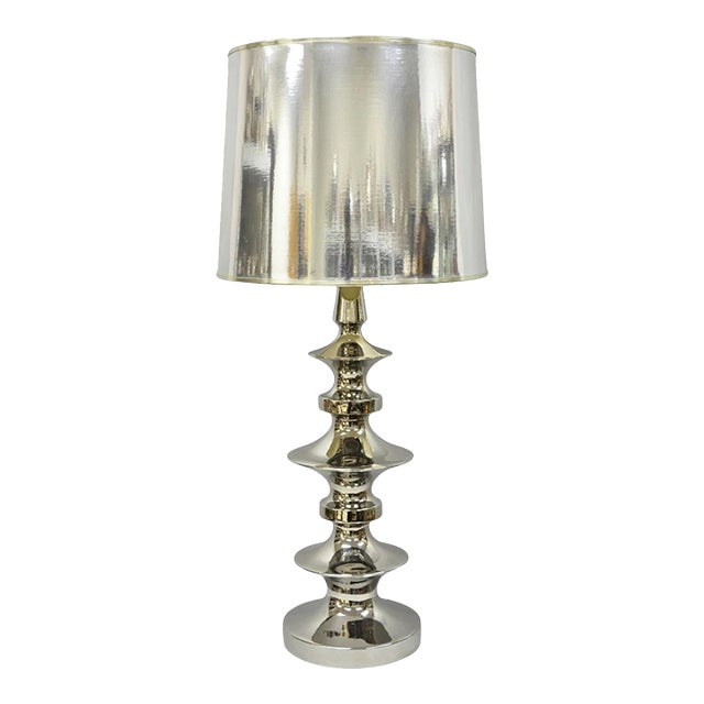 Vintage Italian Mid Century Modern Tall Sculptural Silver Ceramic Table Lamp For Sale