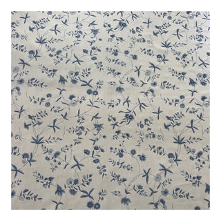 English Bennison Chinese Paper in Blue and White Linen Fabric- 1 7/8 Yards For Sale