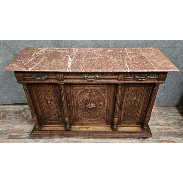 Renaissance Style Buffet in Oak with Marble Top For Sale - Image 5 of 12