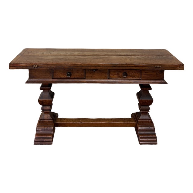Antique French Flip Top Envelope Library Table Console Sofa Entry Table Oak For Sale