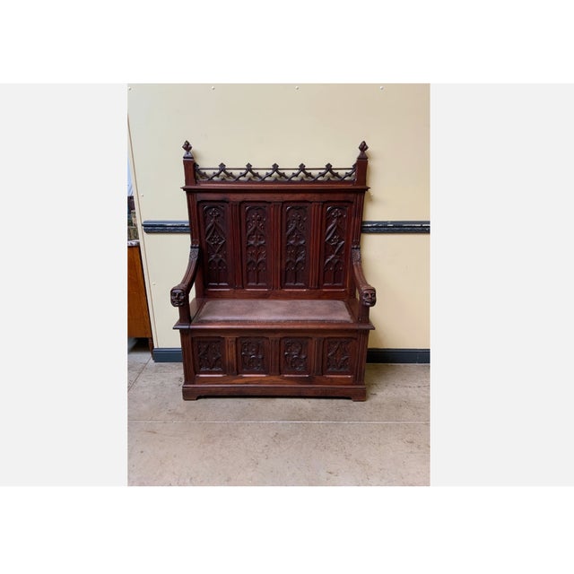 Antique Neo-Gothic Bench, 1880 For Sale - Image 4 of 11