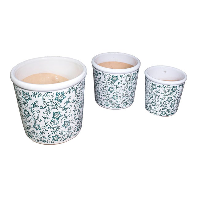 Set of 3 Vintage Tree Planters, Portuguese, Ceramic, Veranda, Garden, Bush Pots For Sale