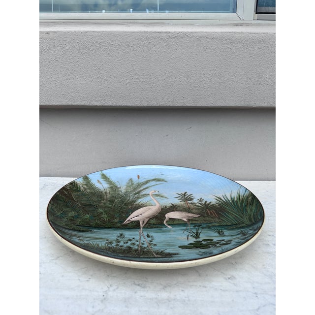 French 19th Century Large French Majolica Flamingo Platter For Sale - Image 3 of 8