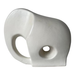 80's Modernist Azgla White Ceramic Minimalist Elephant Sculpture For Sale