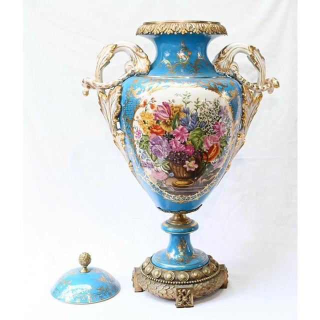 Green Large Sevres Floral Porcelain Vases, Set of 2 For Sale - Image 8 of 9