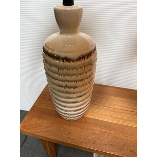 Ceramic Cream Ceramic Column Table Lamps, Pair For Sale - Image 7 of 12