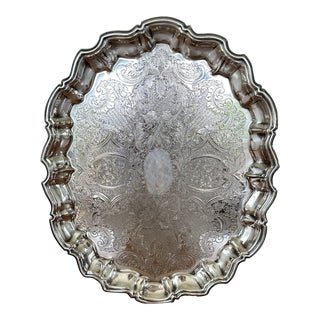 Vintage Silver Plated Large Footed Serving Tray For Sale