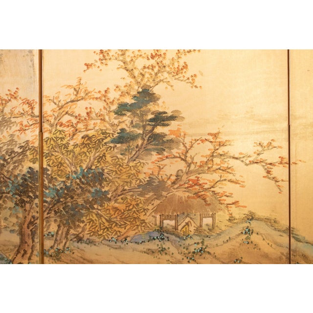 1970s Shōwa Era Japanese Byobu Screen, "At the Bank" For Sale - Image 4 of 17