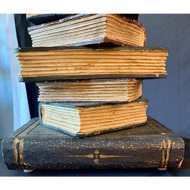 Vintage Regency Faux Stacked Books Side Table – Trompe L’Oeil Library Accent For Sale - Image 4 of 7
