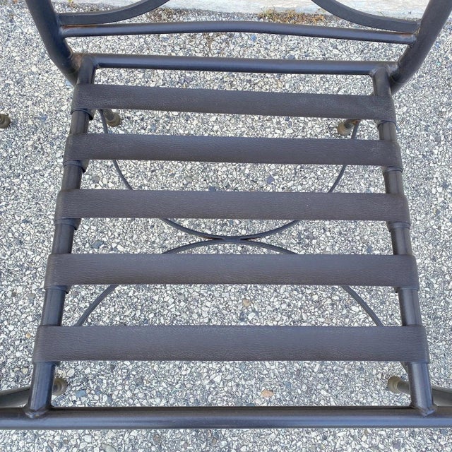 Late 20th Century Neoclassical Regency Aluminum & Steel Metal Outdoor Patio Arm Chair - Set of 4 For Sale - Image 5 of 12