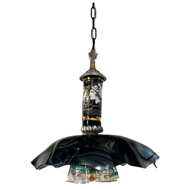 Black Mid 20th Century Hollohaza Porcelain Pendant Light For Sale - Image 8 of 18